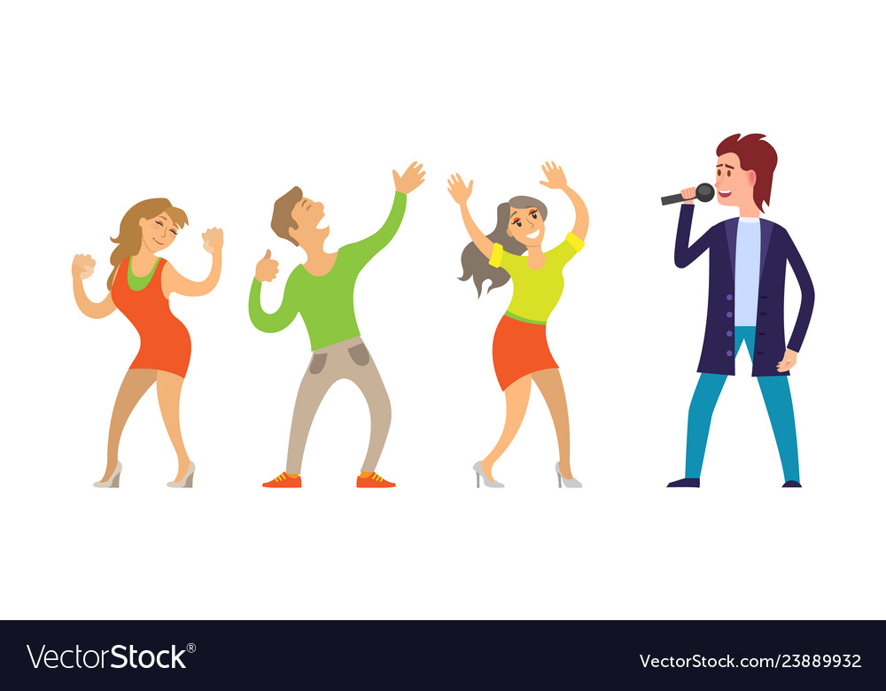 Musician giving performance for people dancing Vector Image