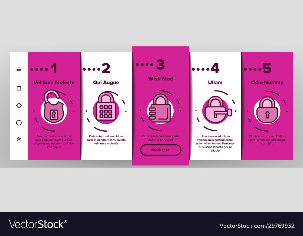 Padlock security tool onboarding icons set