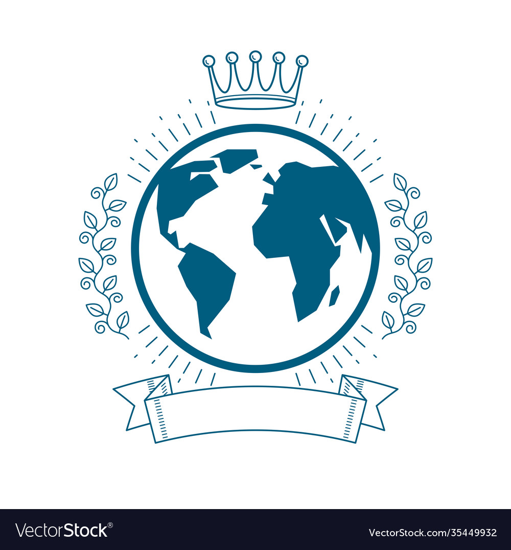 Planet earth emblem in vintage style with laurel Vector Image