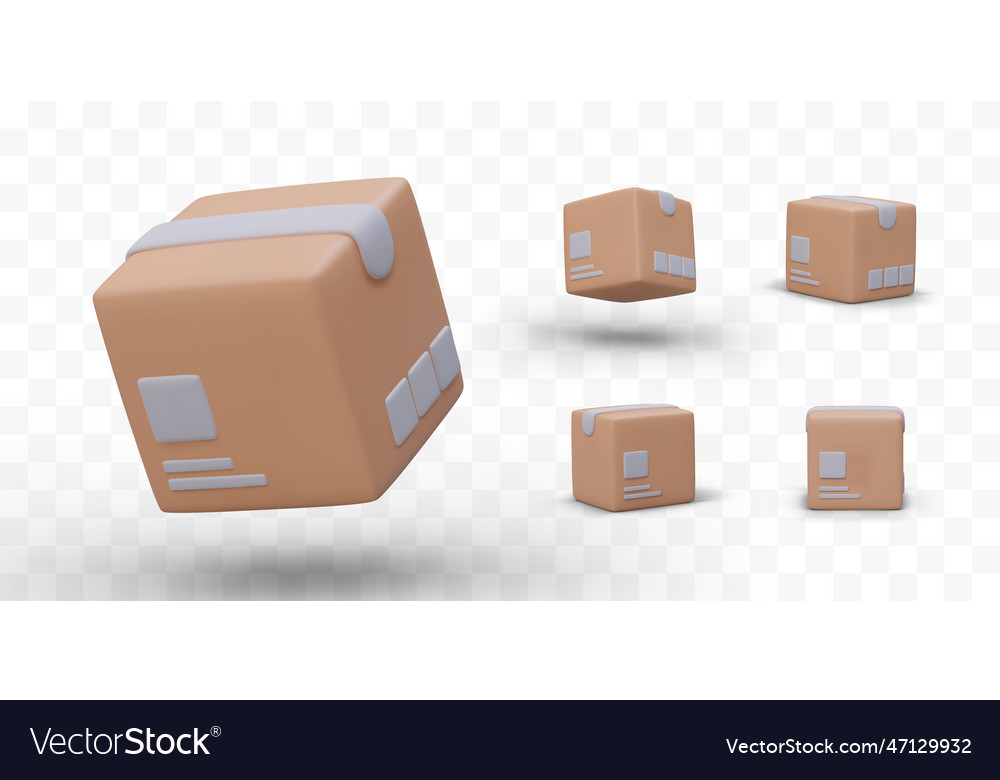 Set of 3d square light boxes view from different