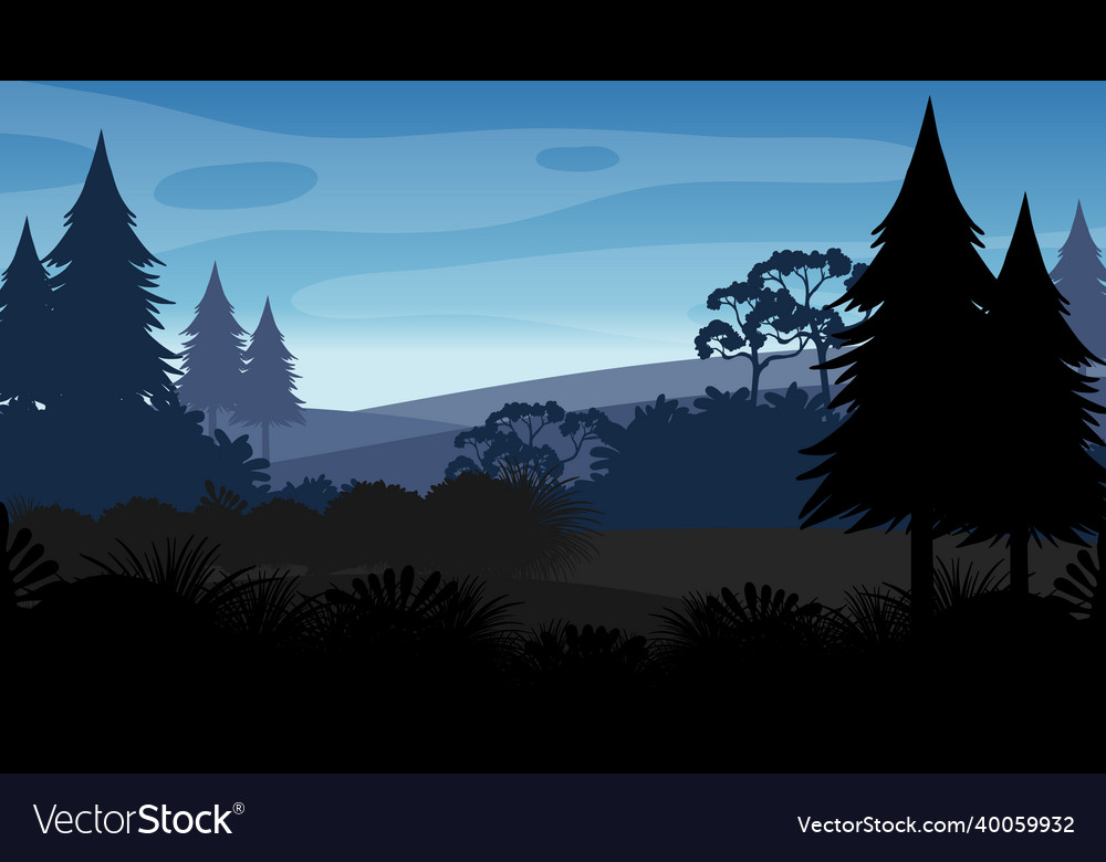 Silhouette forest landscape background Royalty Free Vector