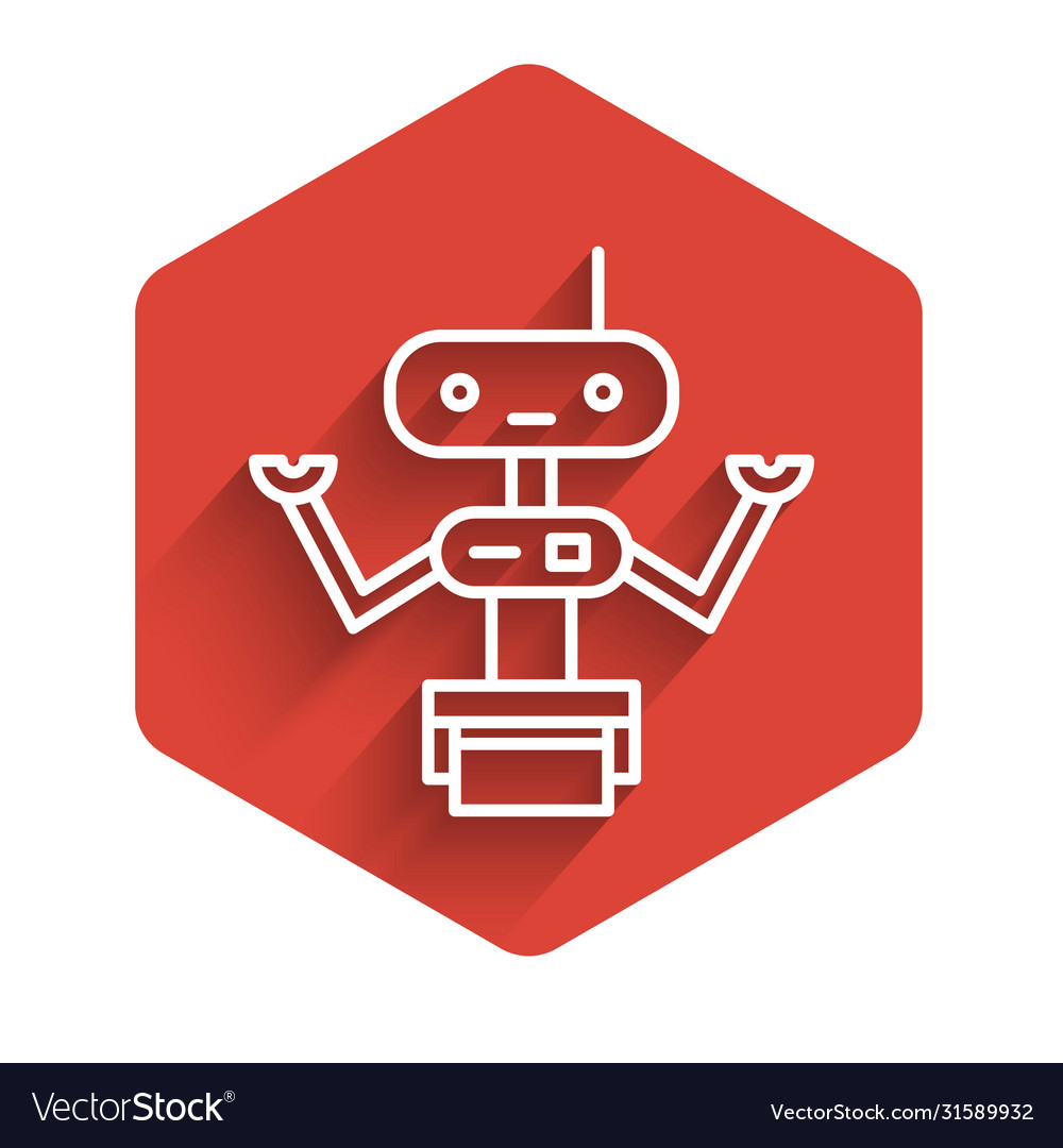 White line robot icon isolated with long shadow