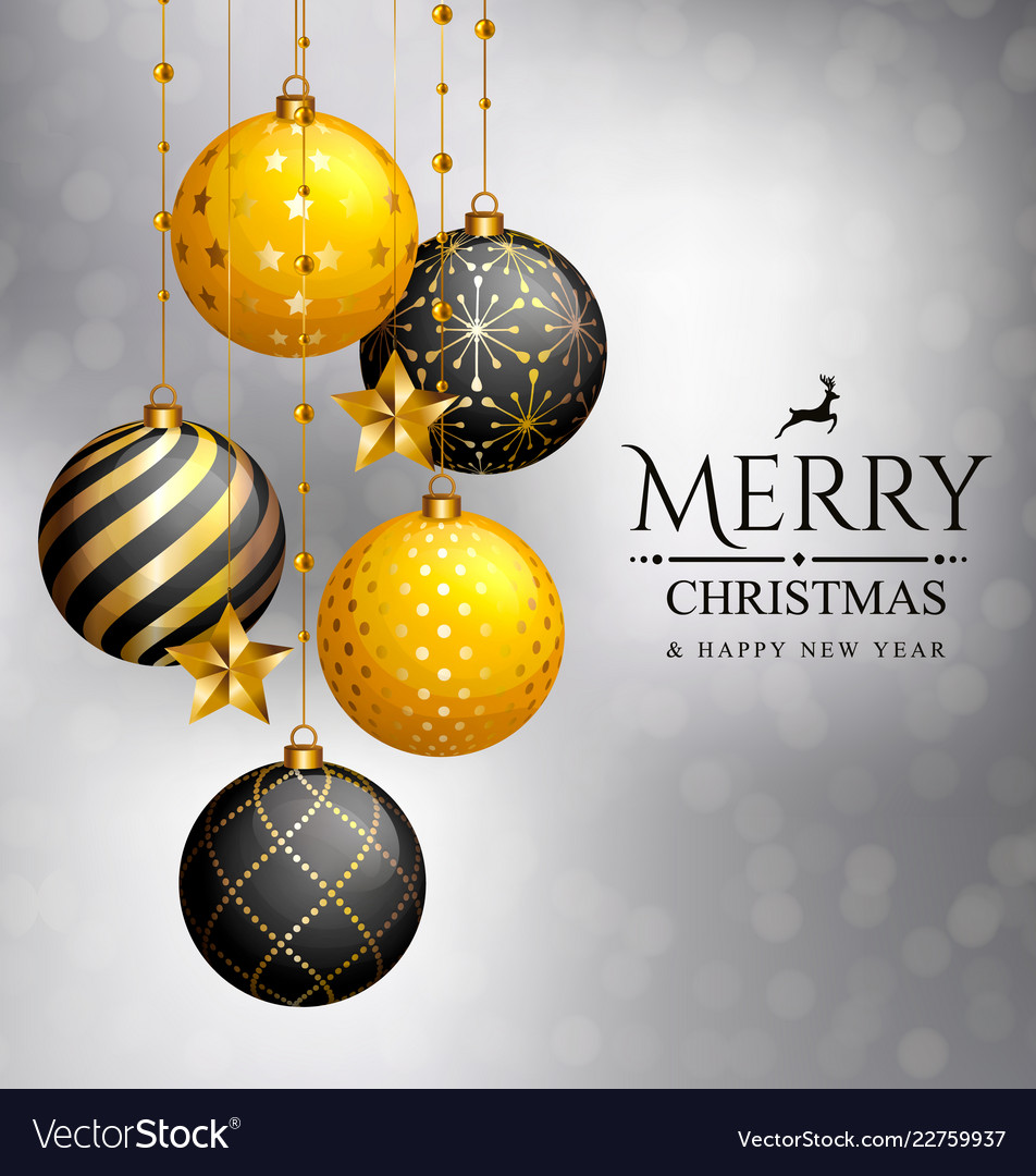 Christmas card xmas golden balls and stars vector image Christmas card xmas golden balls and stars