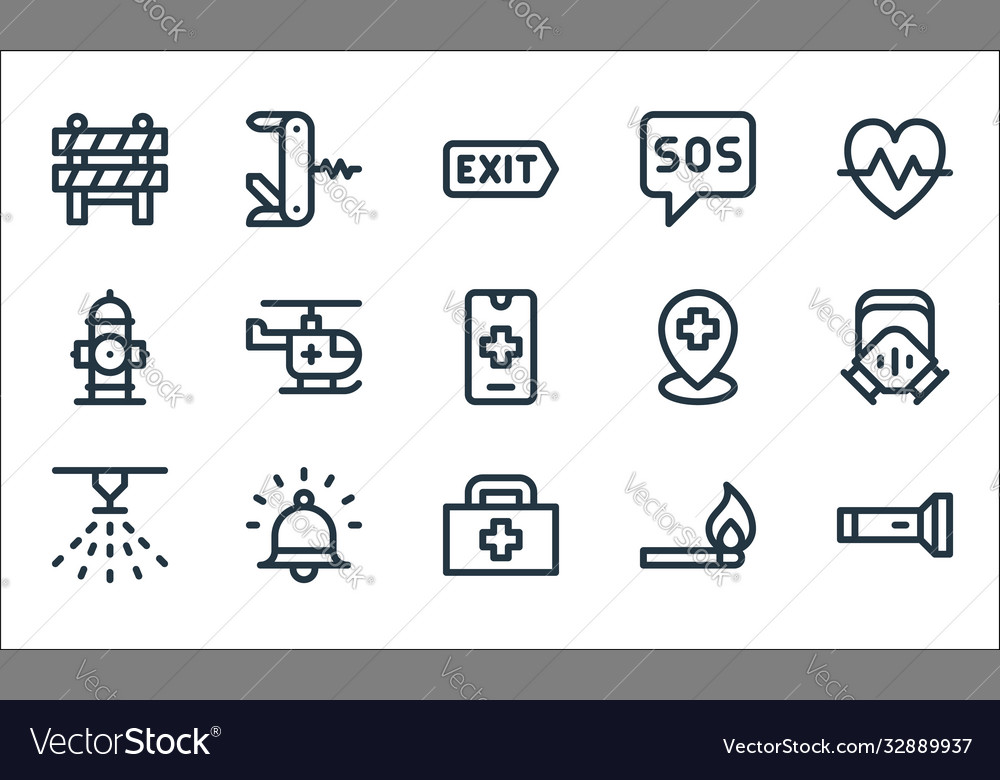 Emergencies line icons linear set quality