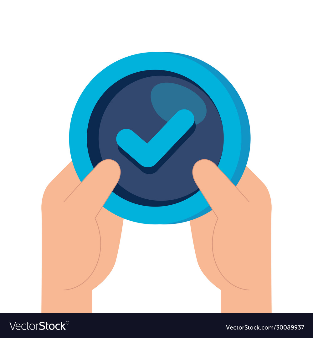 Hands with check symbol in frame circular
