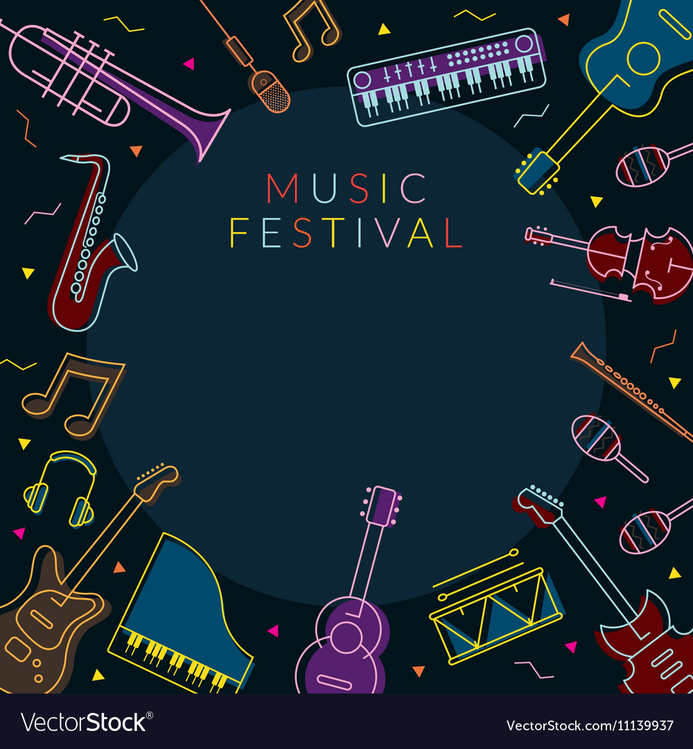 Music Instruments Objects Frame Line Design Vector Image