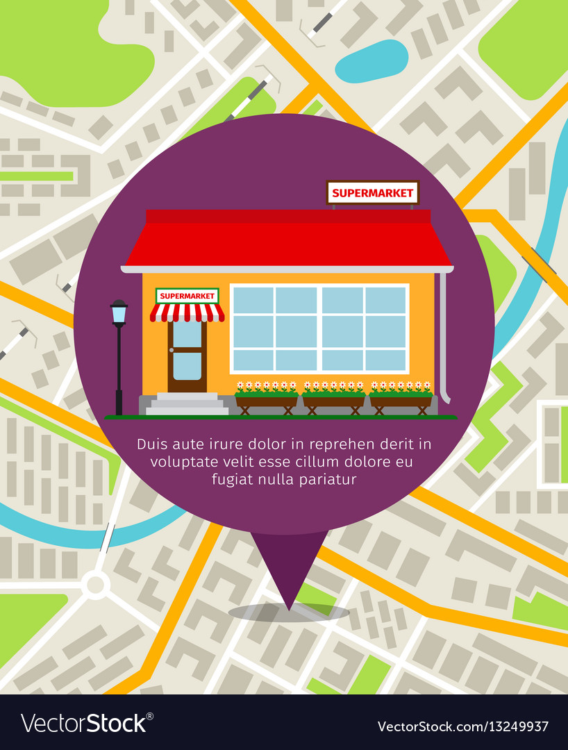 Supermarket location pin on map Royalty Free Vector Image