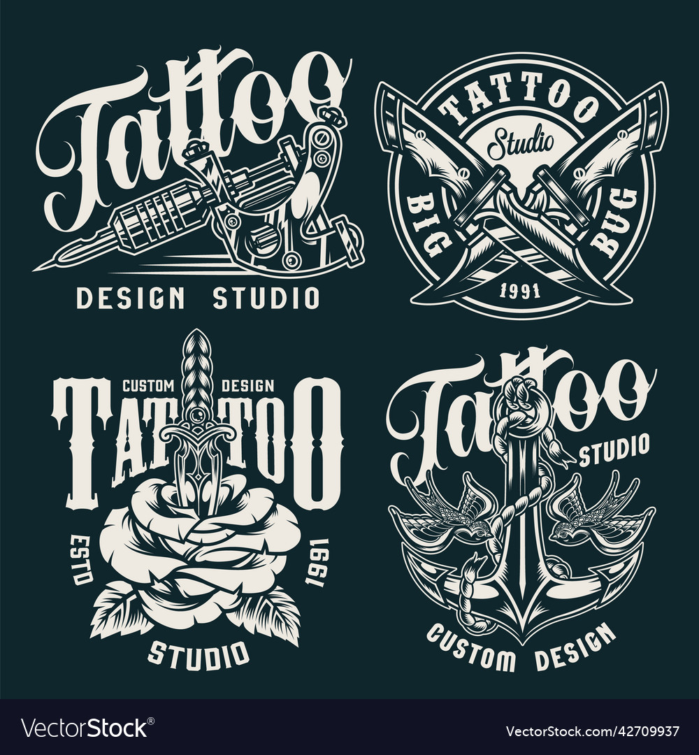 Vintage tattoo studio badges Royalty Free Vector Image