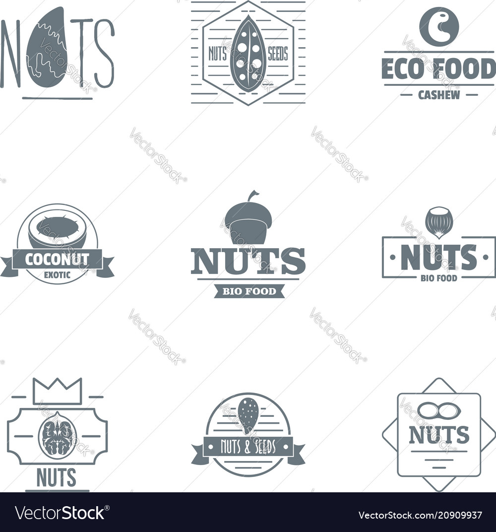 Walnut food logo set simple style Royalty Free Vector Image