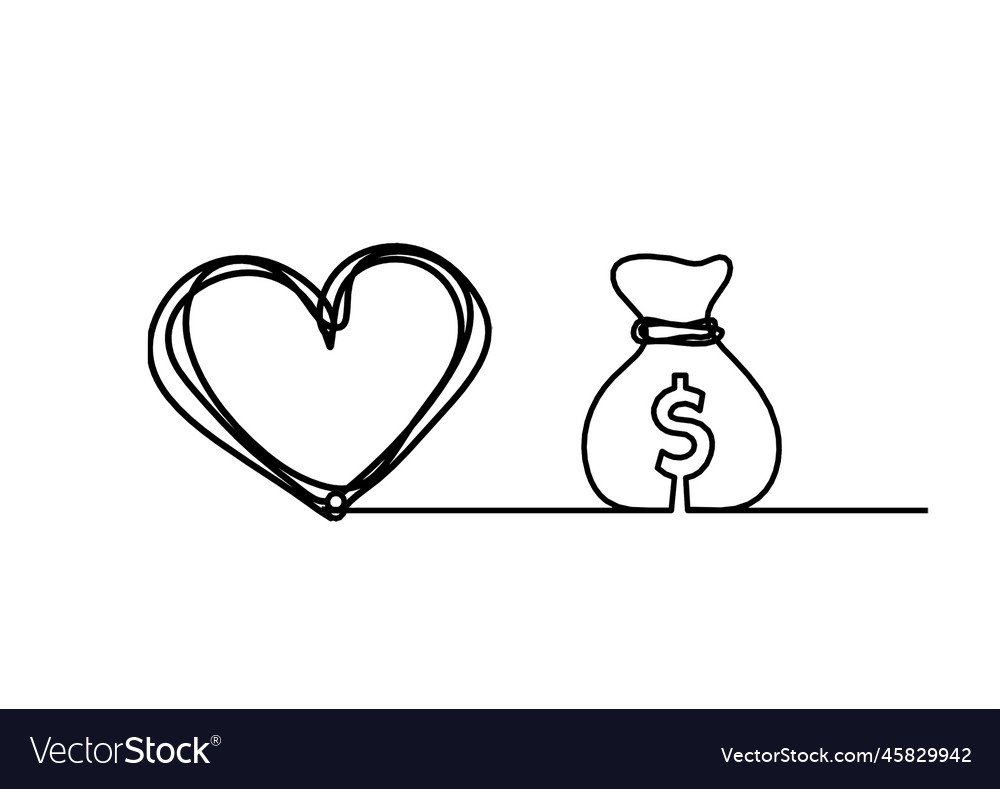 Abstract heart with dollar as continuous line
