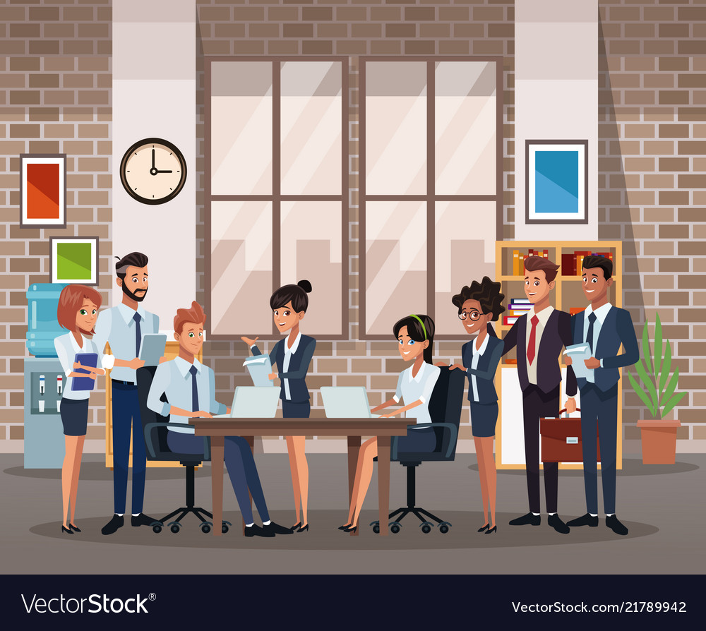 Coworkers at office Royalty Free Vector Image - VectorStock