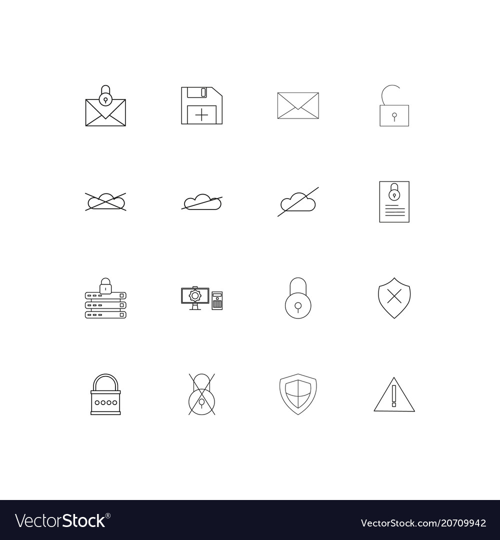 Cyber security simple linear icons set outlined