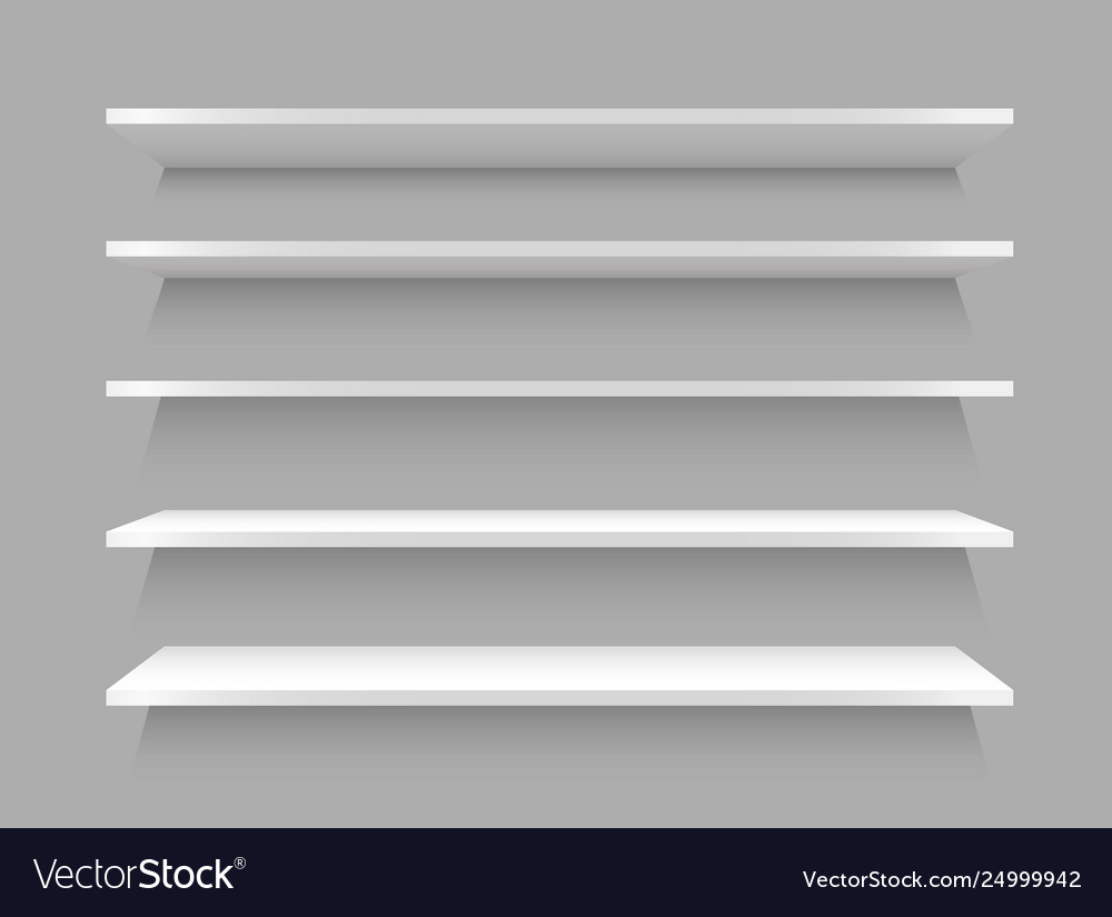Empty white shop shelf realistic bookshelf