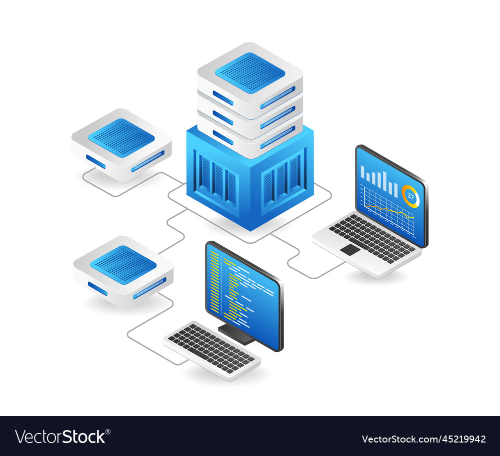 Flat isometric 3d technology server network