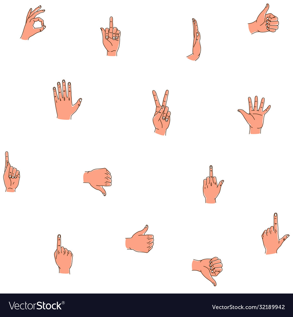 Hands gestures seamless background pattern hand vector image Hands gestures seamless background pattern hand