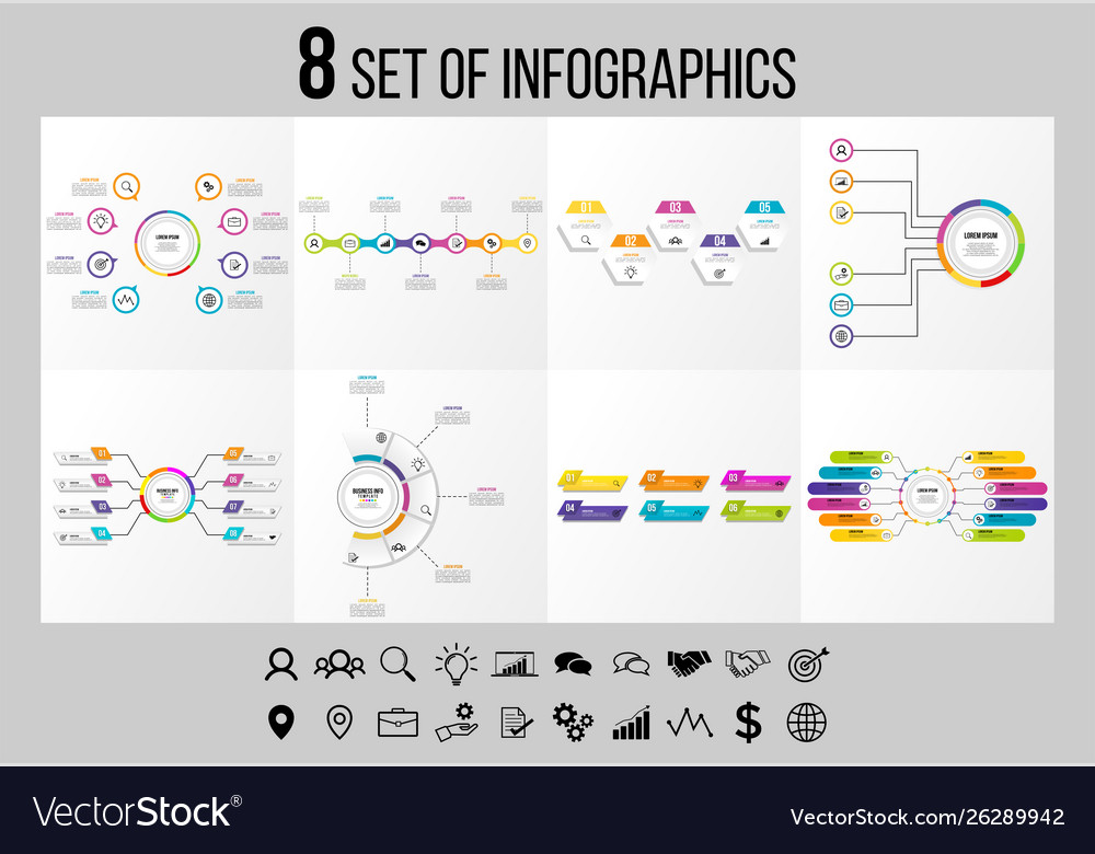 Set of infographics elements design template vector image Set of infographics elements design template