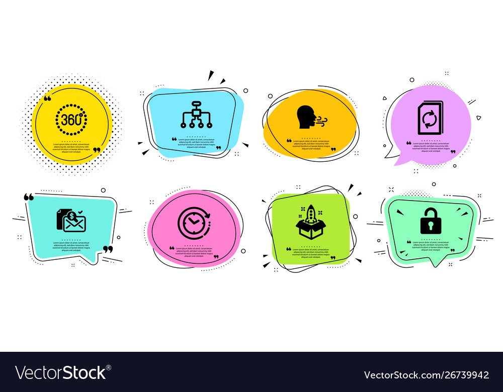 Startup restructuring and 360 degrees icons set vector image Startup restructuring and 360 degrees icons set