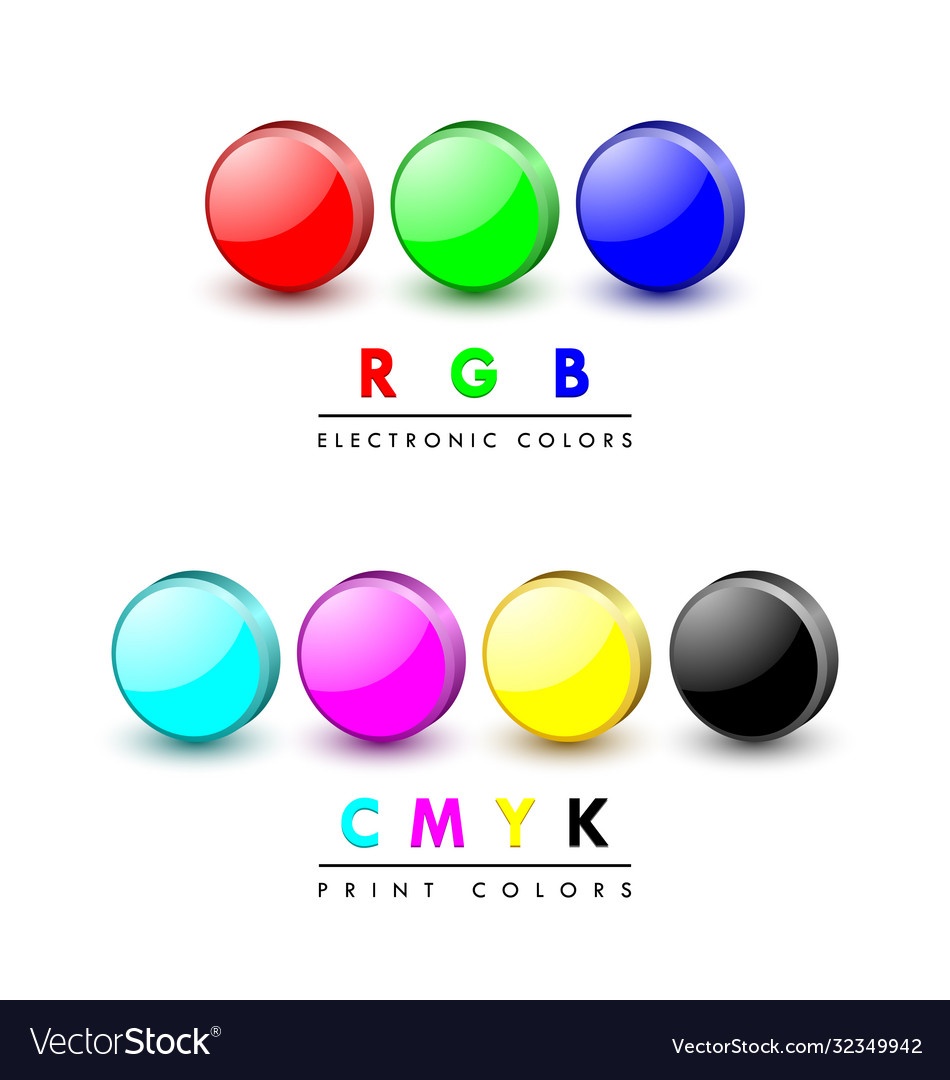 Three Dimensional Rgb And Cmyk Color Icons On Vector Image