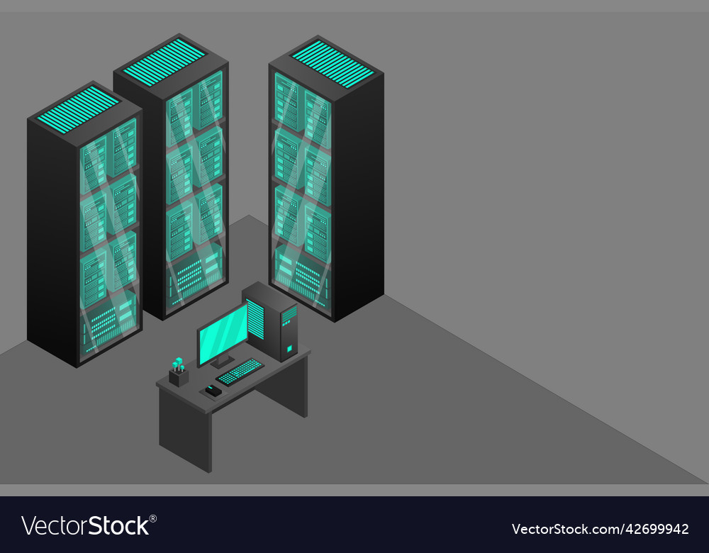 Web hosting and big data processing server room vector image Web hosting and big data processing server room