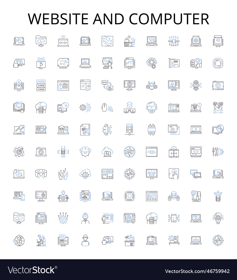 Website and computer outline icons collection vector image Website and computer outline icons collection