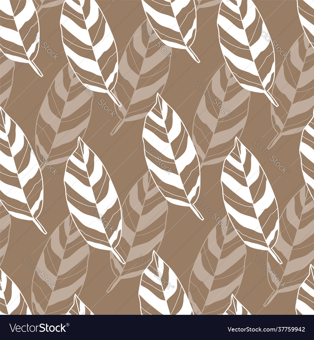 White leaves feathers boho repeat pattern