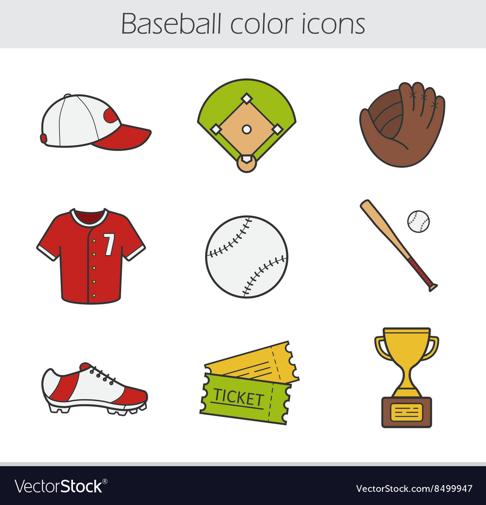 Baseball color icons set