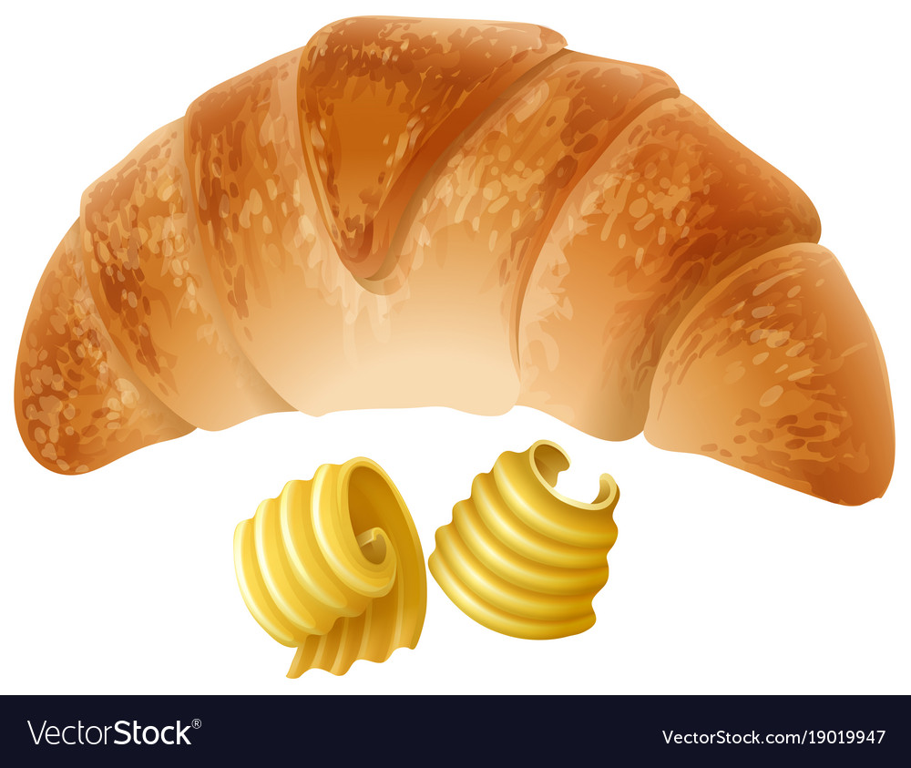 Crossiant and butter on white background Vector Image