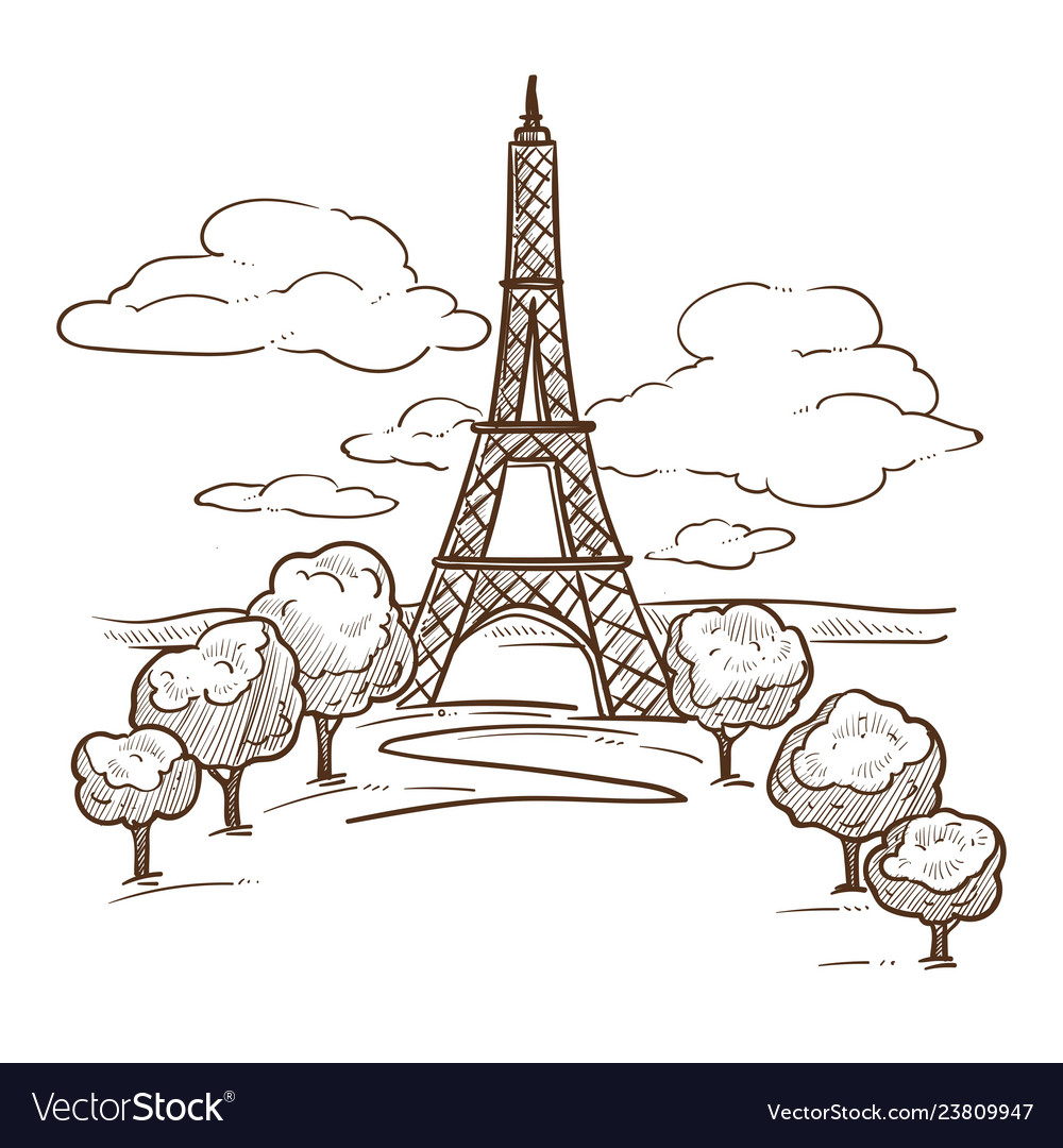 Eiffel tower paris landmark sketch travel to Vector Image