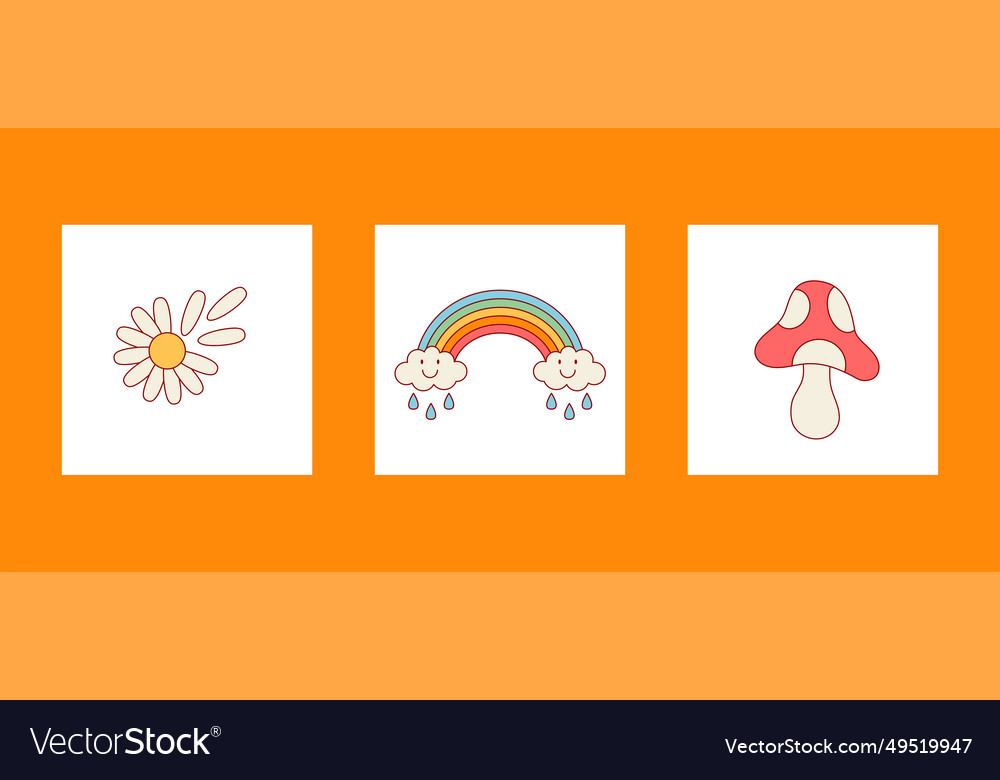 Groovy elements card set vector image Groovy elements card set
