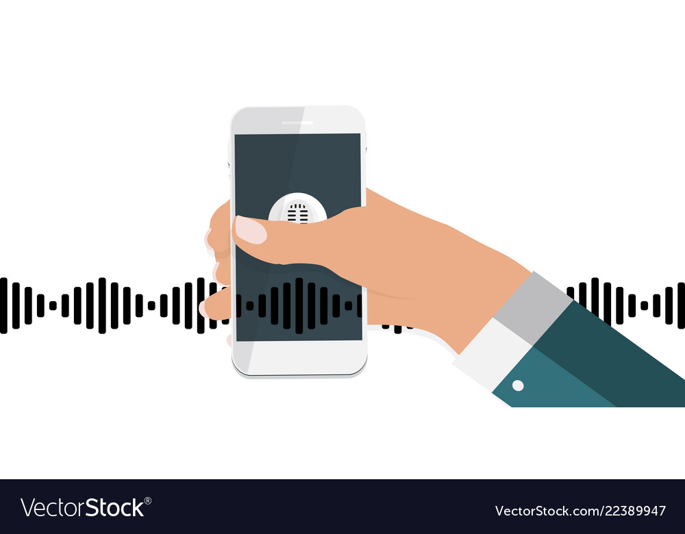 Hand with mobile phone microphone button vector image Hand with mobile phone microphone button