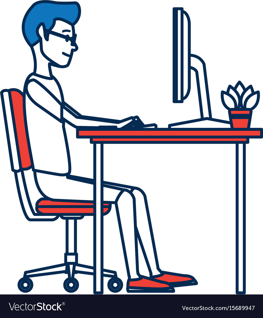 Man Working at Desk Computer