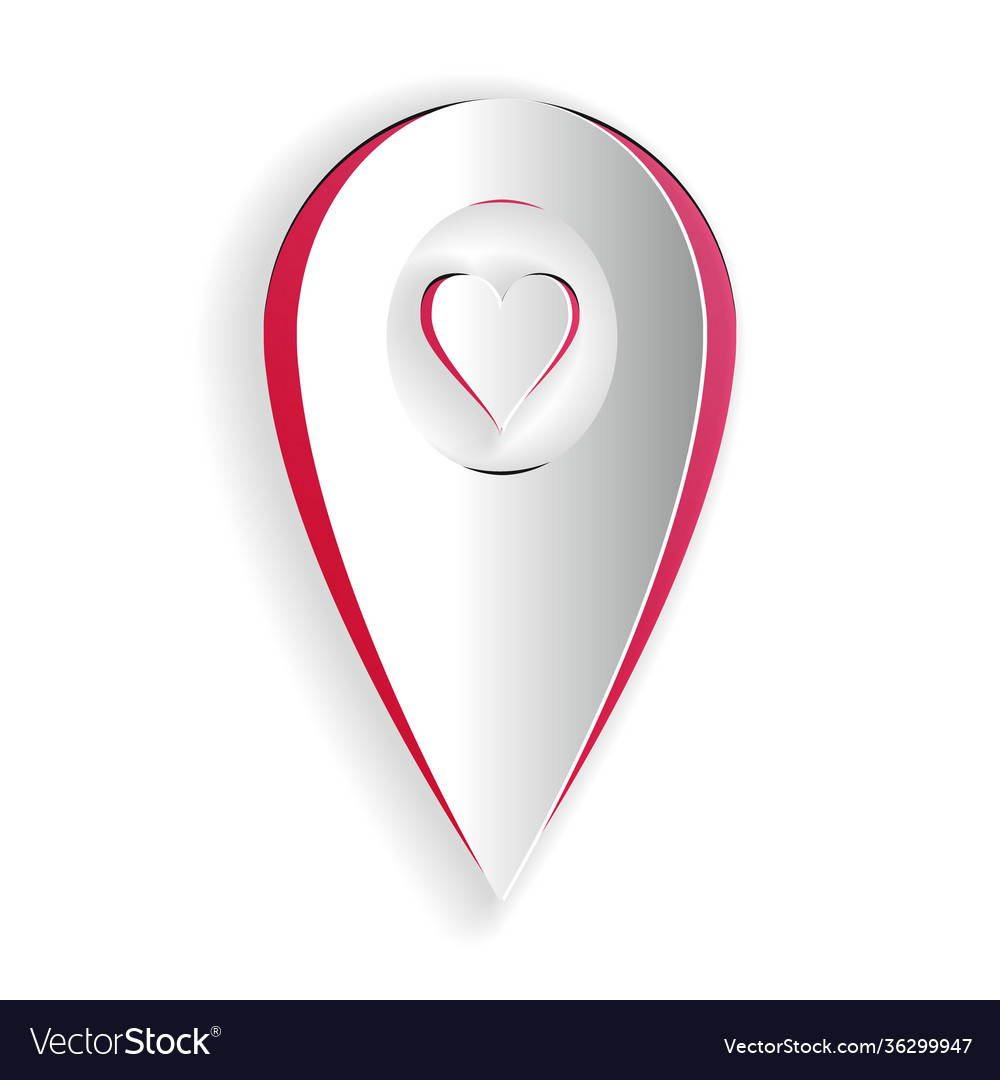Paper cut map pointer with heart icon isolated vector image Paper cut map pointer with heart icon isolated