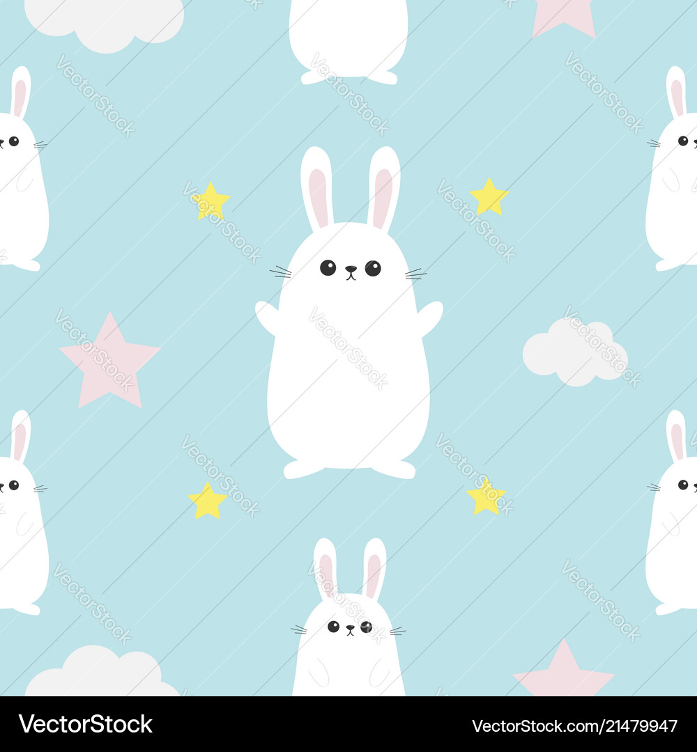 Seamless pattern rabbit hare head hands cloud Vector Image