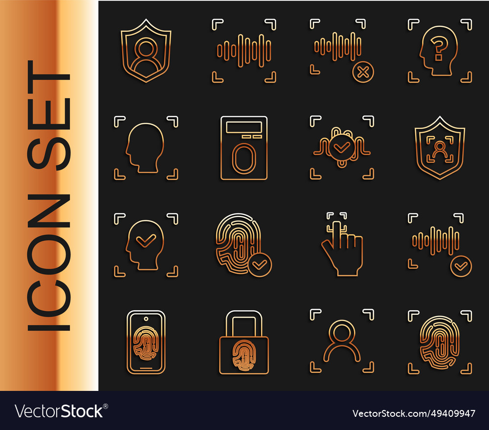 Set line fingerprint voice recognition shield vector image Set line fingerprint voice recognition shield