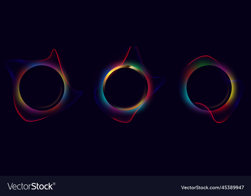 Set of circle frame with neon glowing multicolor Vector Image