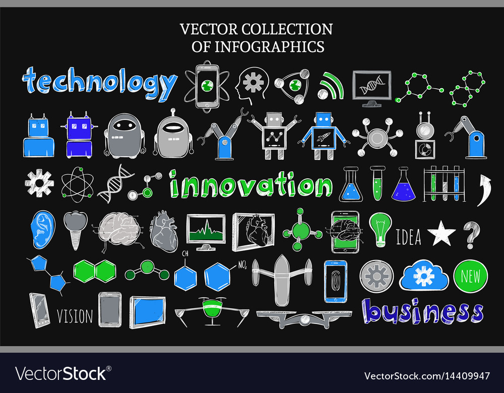 Sketch science and technology elements set Vector Image