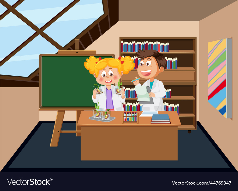 Student doing science experiment in laboratory vector image Student doing science experiment in laboratory