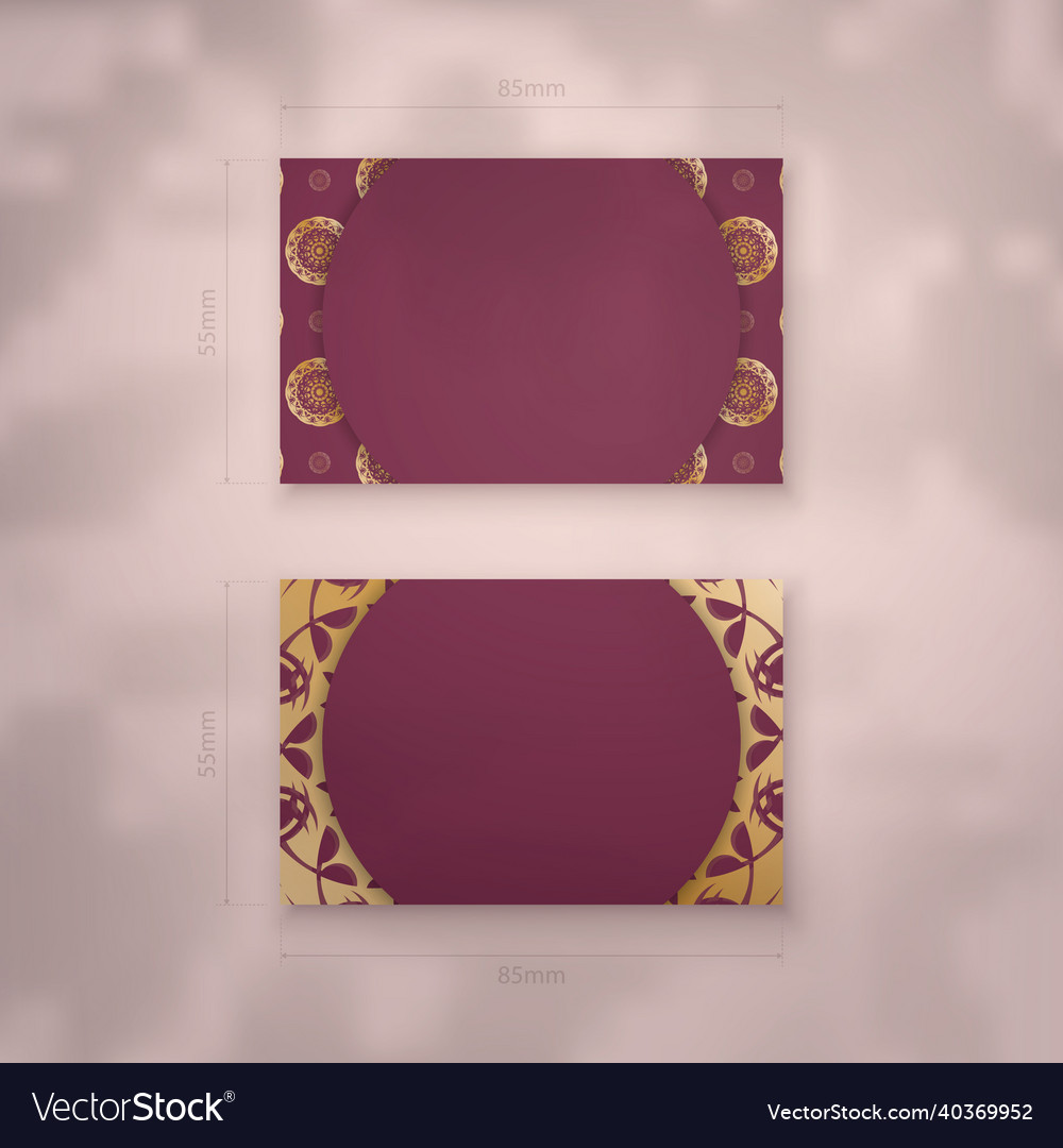 Business card template burgundy with indian gold