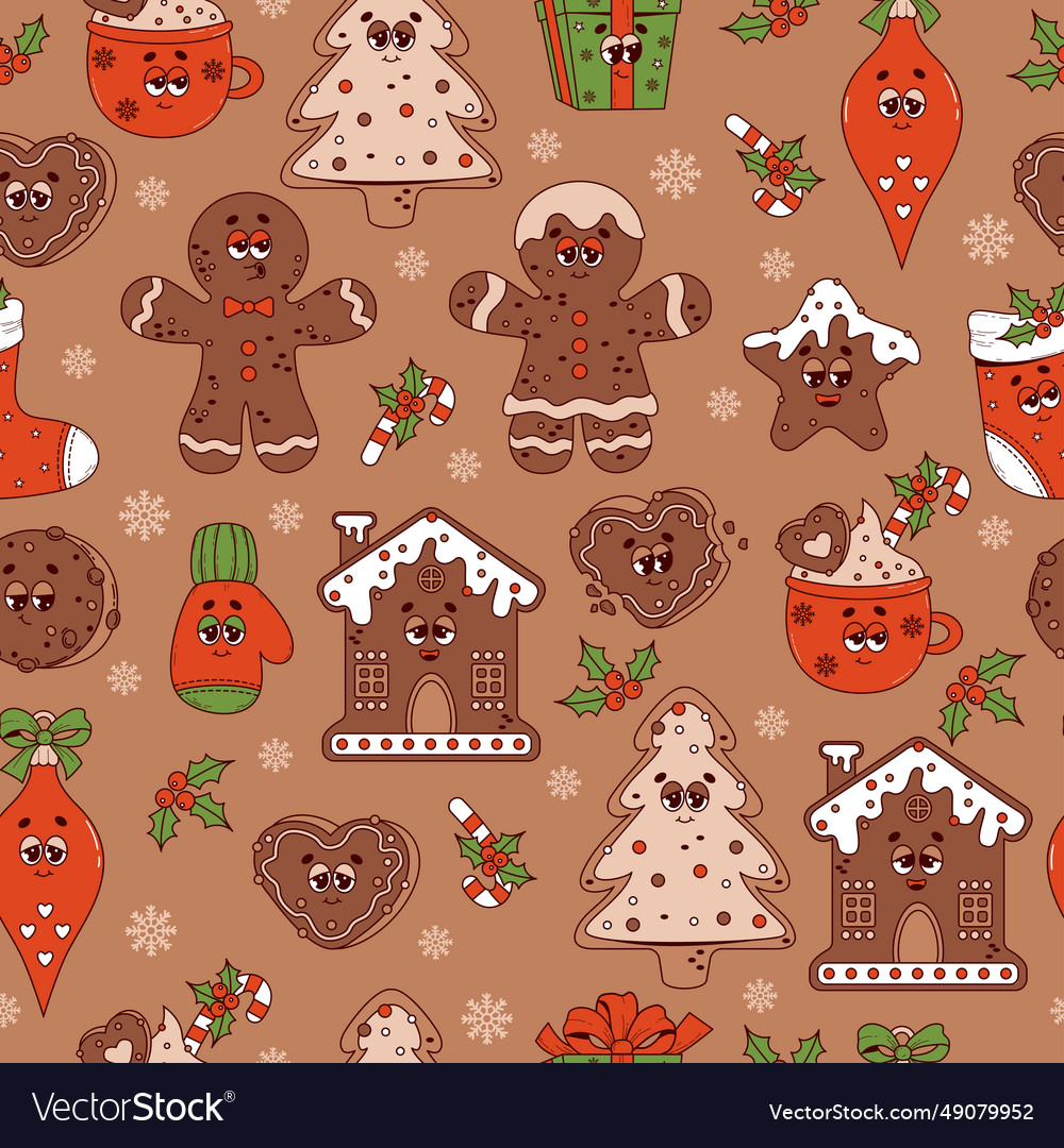 Christmas Seamless Pattern Retro Cartoon Character Christmas Seamless Pattern Retro Cartoon Character
