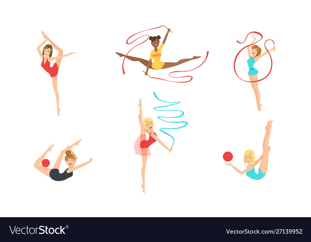 Collection gymnast women performing rhythmic