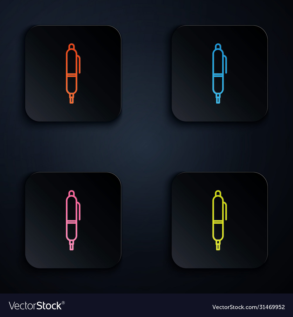 Color neon line pen icon isolated on black