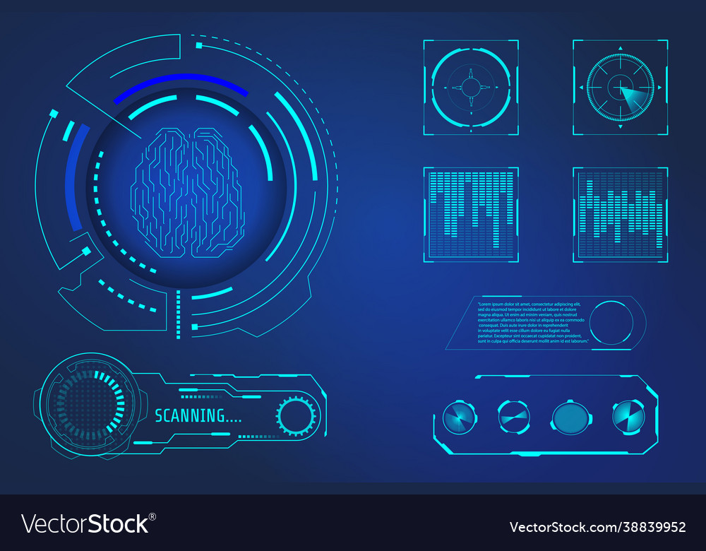 Hud brain analysis futuristic user interface vector image Hud brain analysis futuristic user interface