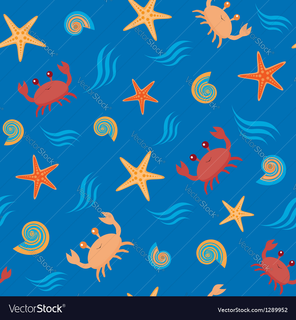 Marine Seashell Pattern with Crabs