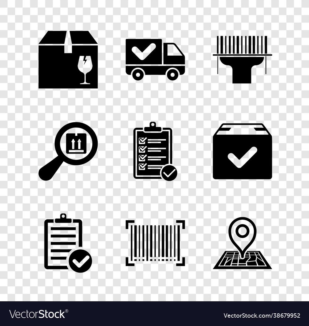 Set delivery box with fragile content truck check Vector Image Set delivery box with fragile content truck check