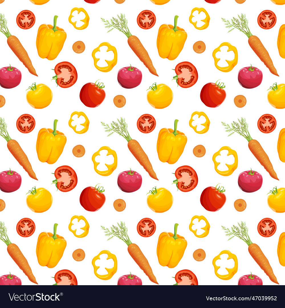 Tomatoes Sweet Peppers And Carrots Side View Vector Image