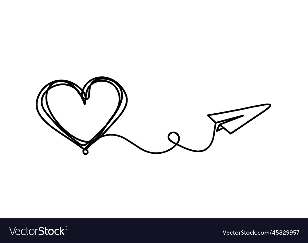 Abstract heart with paper plane as continuous Vector Image Abstract heart with paper plane as continuous