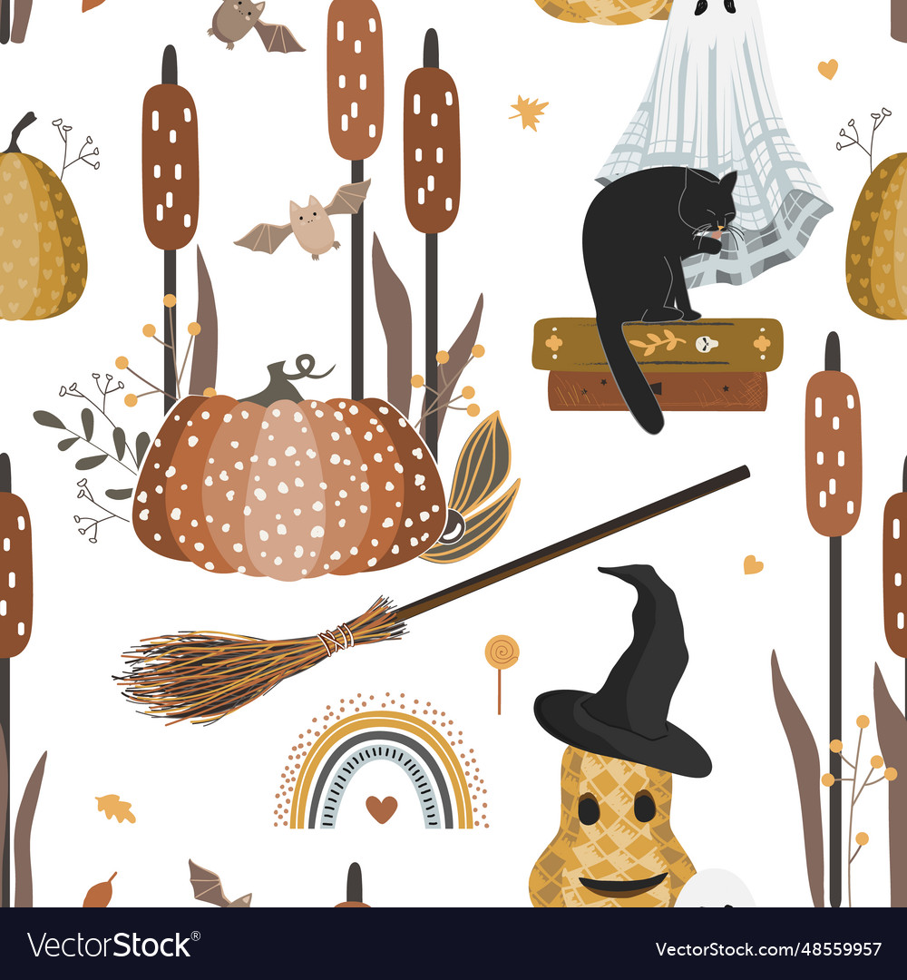 Autumn halloween seamless pattern with pumpkin