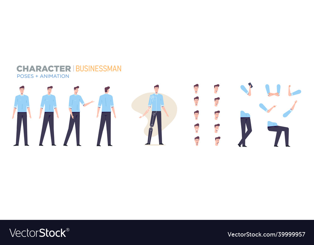 Businessman character for animation creation set vector image Businessman character for animation creation set