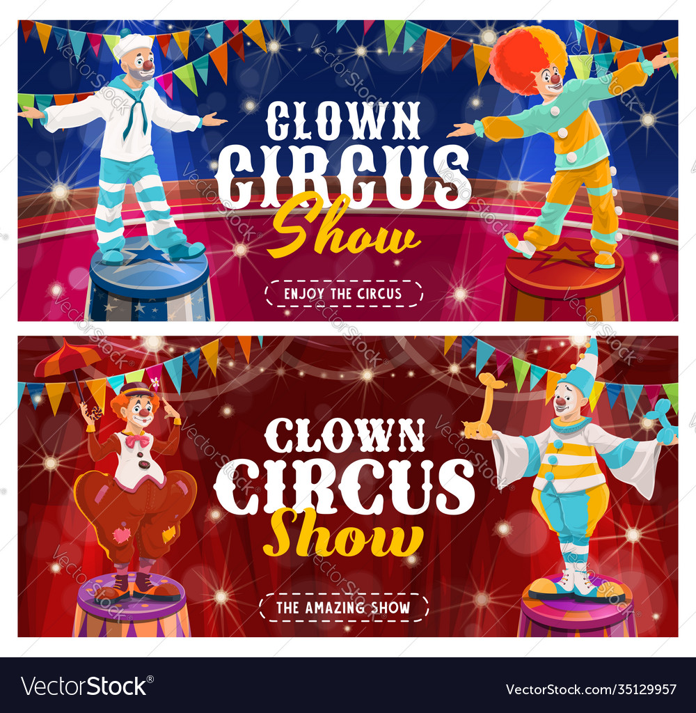 Circus Clowns Flyer Big Top Characters Royalty Free Vector