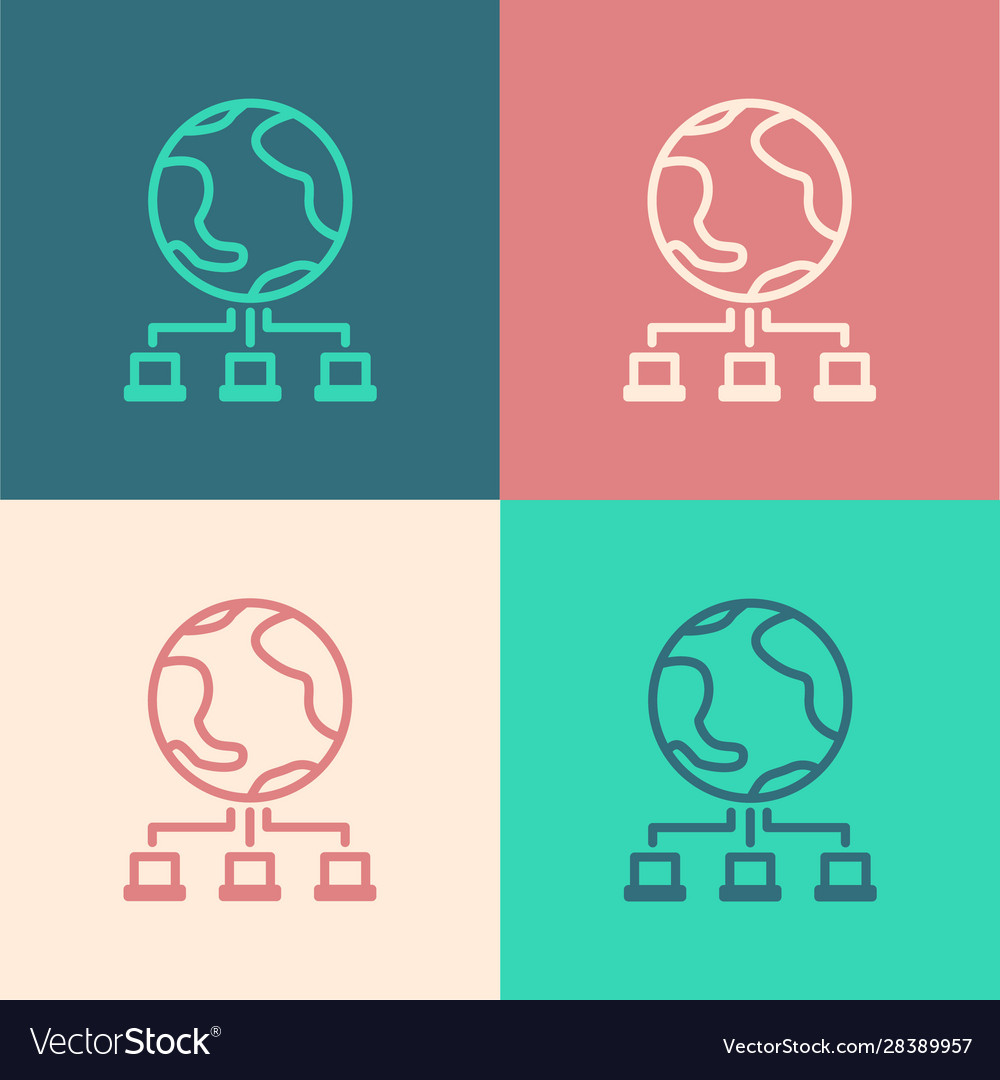 Color line computer network icon isolated on Vector Image Color line computer network icon isolated on